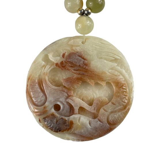 Hobe Natural Stone Carved Dragon White Brown Agate Pendant Bead Necklace - Picture 3 of 15